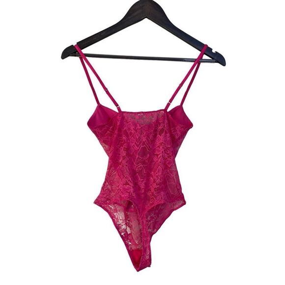 Free People Intimately Lace Night Rhythm Thong Bodysuit in Hot Pink Womans XS NW - Picture 2 of 7